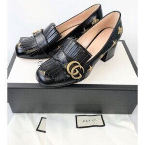 NIB Authentic Gucci Embroidered leather mid-heel pump